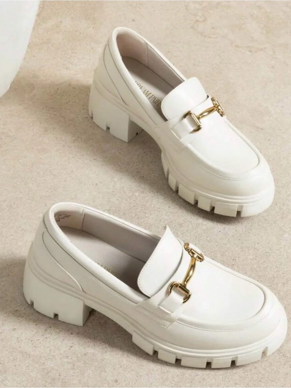 SHEIN Cream Chain-Trim Chunky Loafers